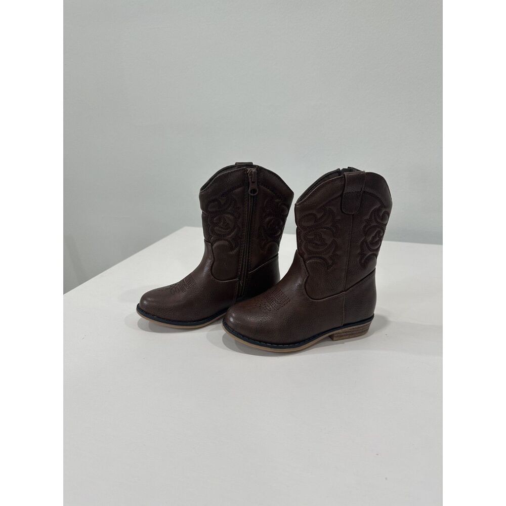 Cat & Jack Kids Brown Western Cowboy Boots Size 9 Side Zip